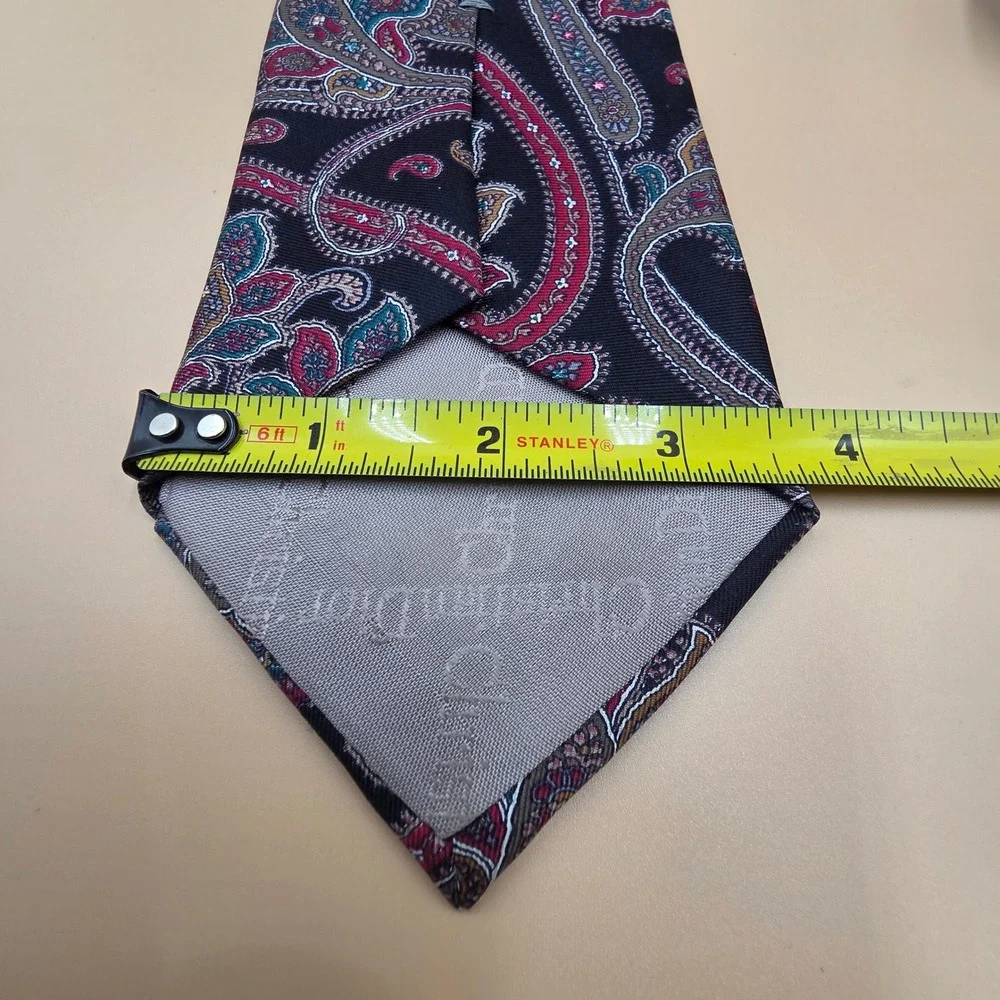 Christian Dior Monsieur Silk Paisley Tie Navy Burgundy Teal Made in USA Italy